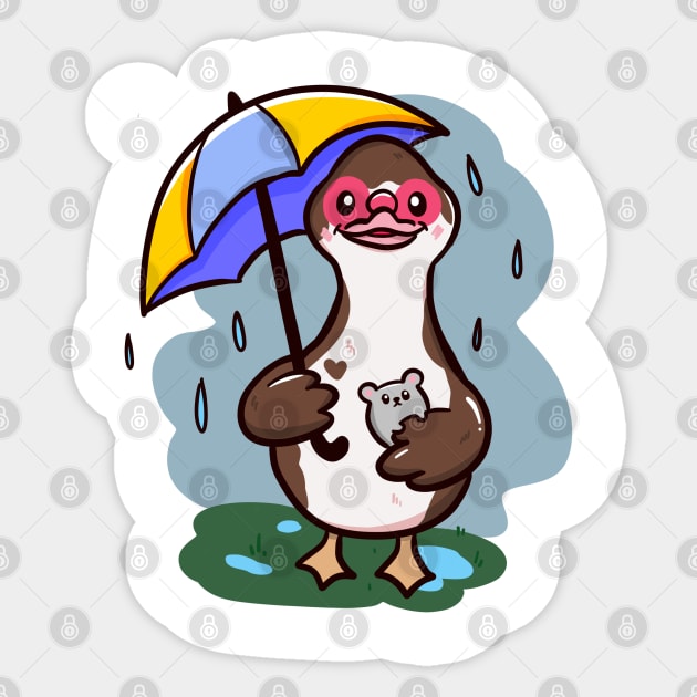 Rainy days duck Sticker by Jurassic Ink